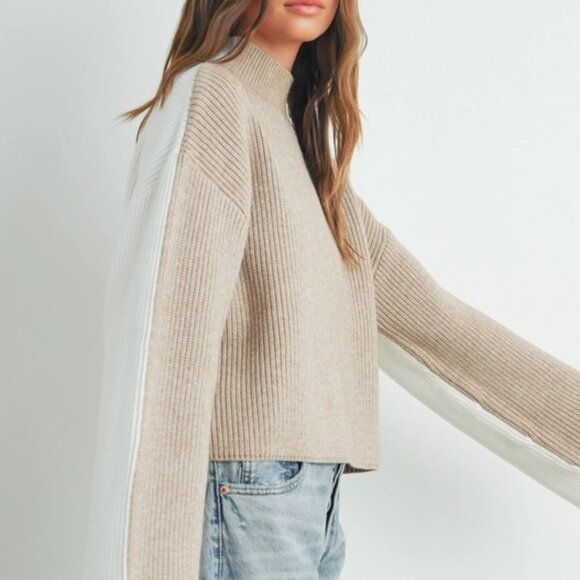 Paulina Two-Toned Turtleneck Sweater | Women's Fall and Winter Sweater | Beige - Picture 8 of 9